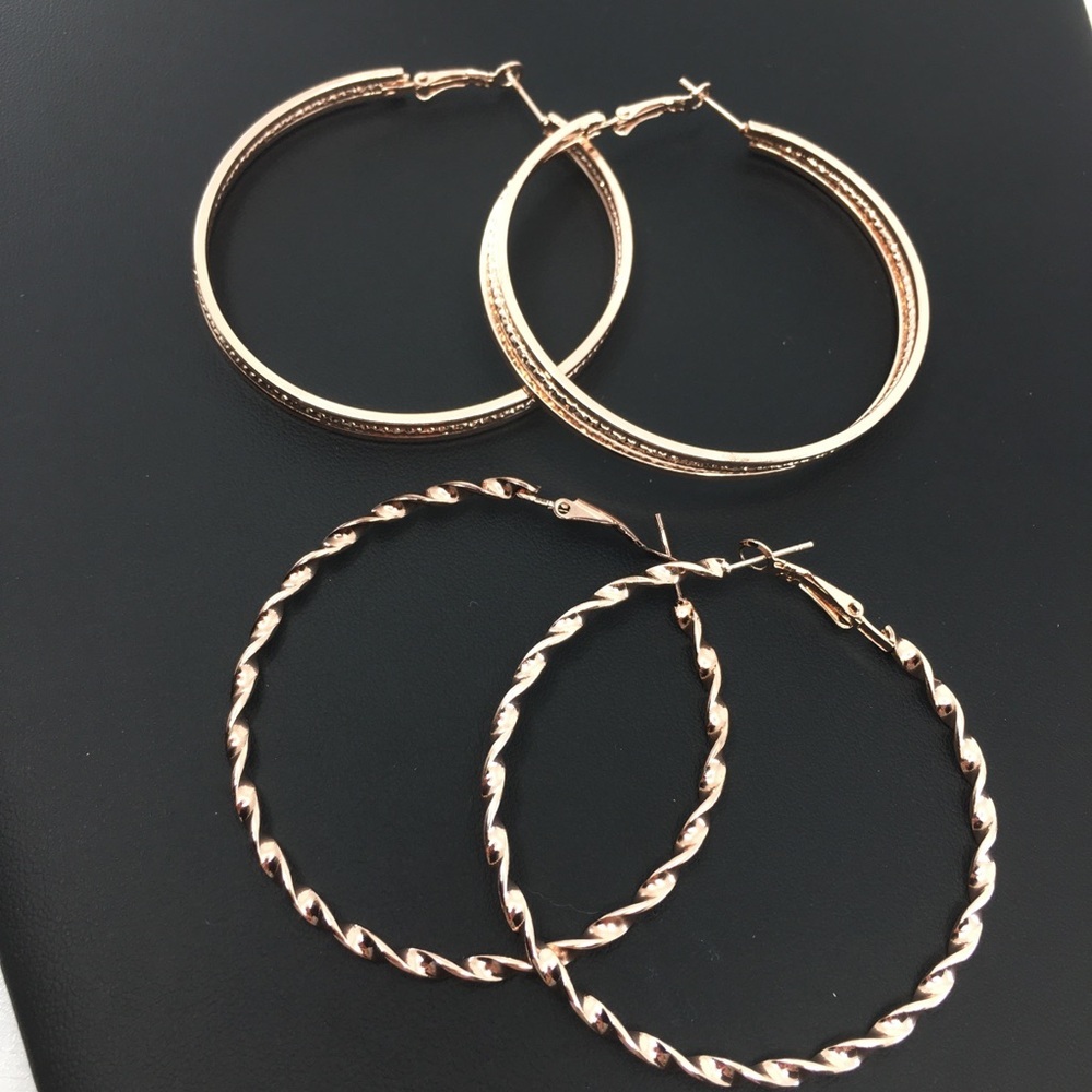 Large Copper Hoop Earrings Bundle of 2 Pair